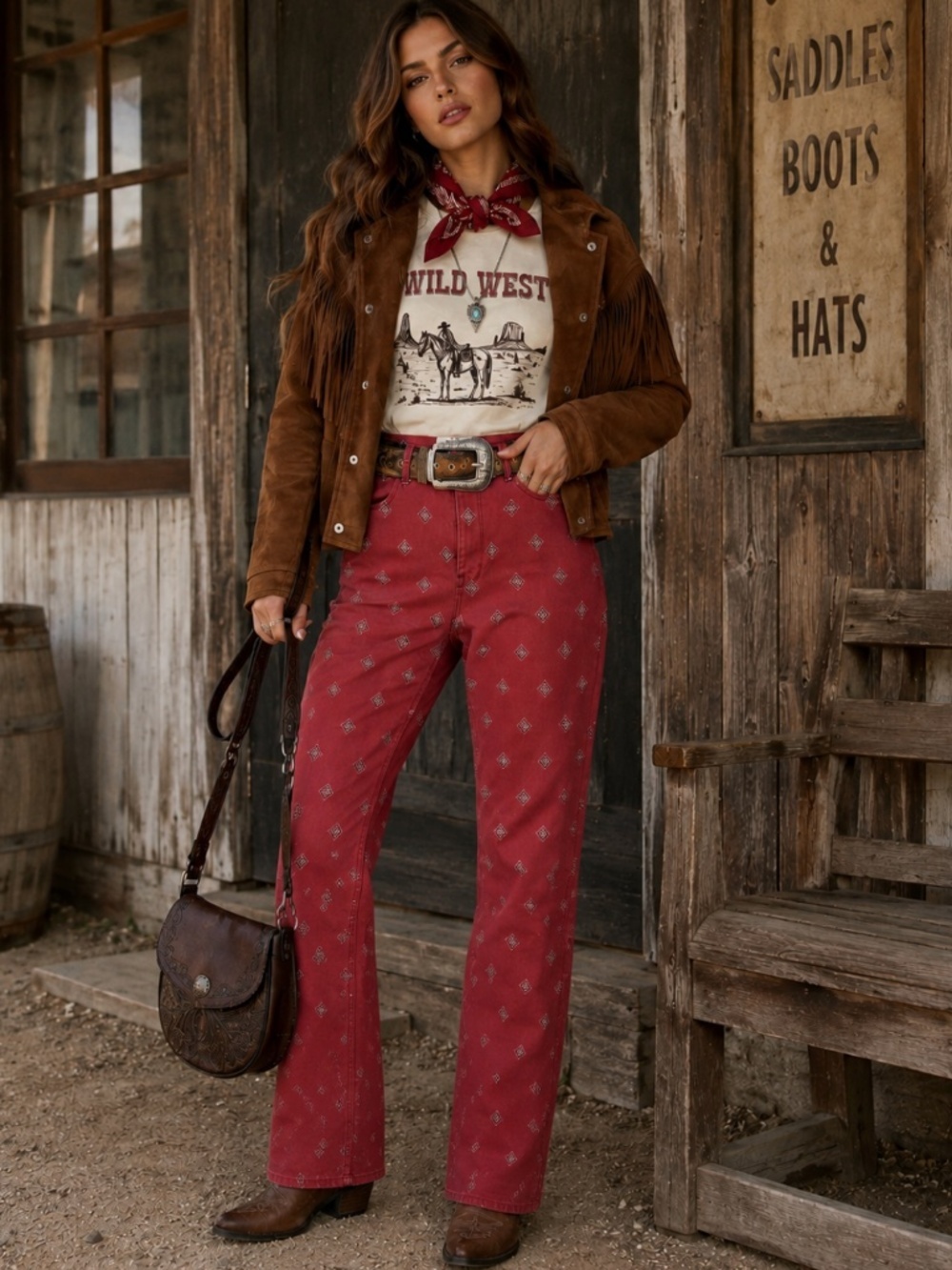 Wrangler Women Red Bandana Jeans Western Cowgirl Bootcut Rodeo 10x30 Americana